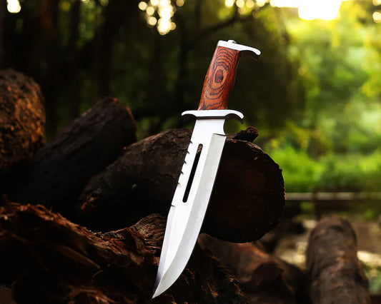 Premium Custom Handmade J2 Steel Bowie Knife – 15-Inch Blade with Durable Pakka Wood and Steel Guard Handle, Includes Handcrafted Leather Sheath