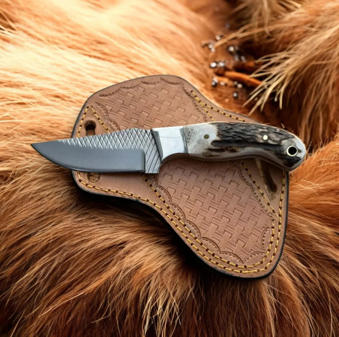 Stag Horn Knife Hand Forged Rasp File Knife