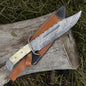 Handmade Damascus Steel Bowie Knife with Camel Bone Handle and Leather Sheath”
