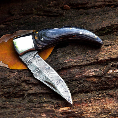 4-Inch Handmade Damascus Pocket Knife with Rosewood Handle for Unique Gift Ideas