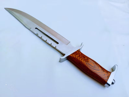 Custom Handmade J2 Steel Bowie Knife – 15-Inch Blade with Pakka Wood Handle & Steel Guard, Premium Leather Sheath Included