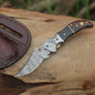 Damascus Pocket knife, Folding Knife, Every Day Carry Knife , Damascus Knives with Clip, Best Gift For Him, Engraved Handle Handmade Knife