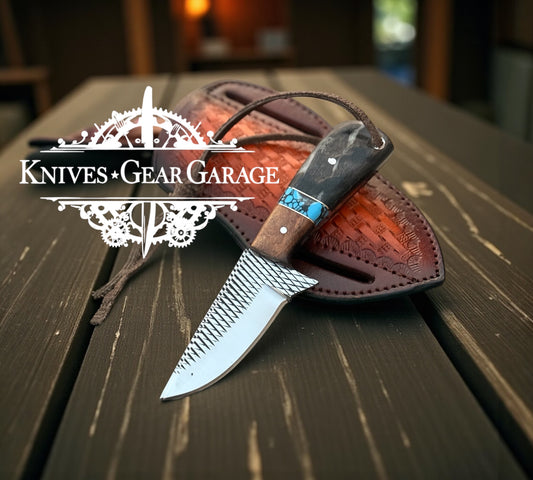 Small Cowboy Rasp Steel Knife with Sheep Horn Handle & Belt Sheath – 6" Handmade Western EDC