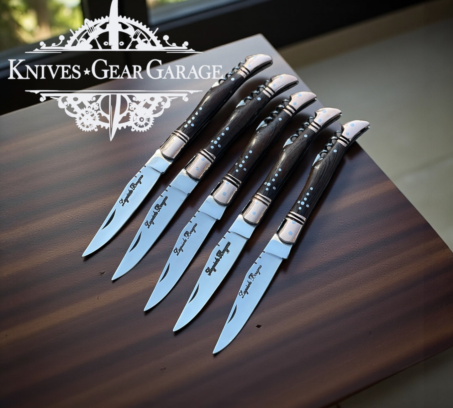 Premium Laguiole Bougna Pocket Knife – Handmade J2 Steel Blade with Wangi Wood Handle & Brass Bolster – 10" Overall with Leather Sheath