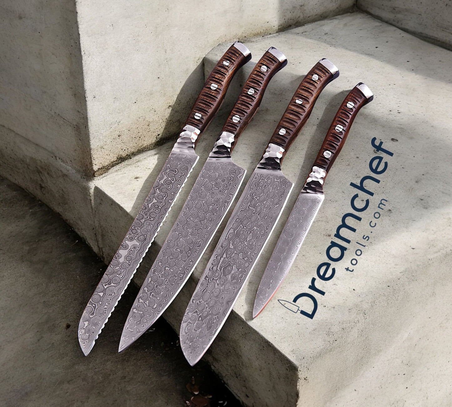 Best Chef Knife Set – 13” Handmade Damascus Steel Chef Knife with Rosewood Handle, Steel Bolster & Leather Sheath