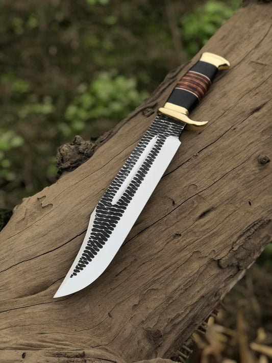 Custom Handmade J2 Steel Hand-Forged Bowie Knife with Brass Guard and Leather Handle, 16-inch Overall Length, with Leather Sheath”