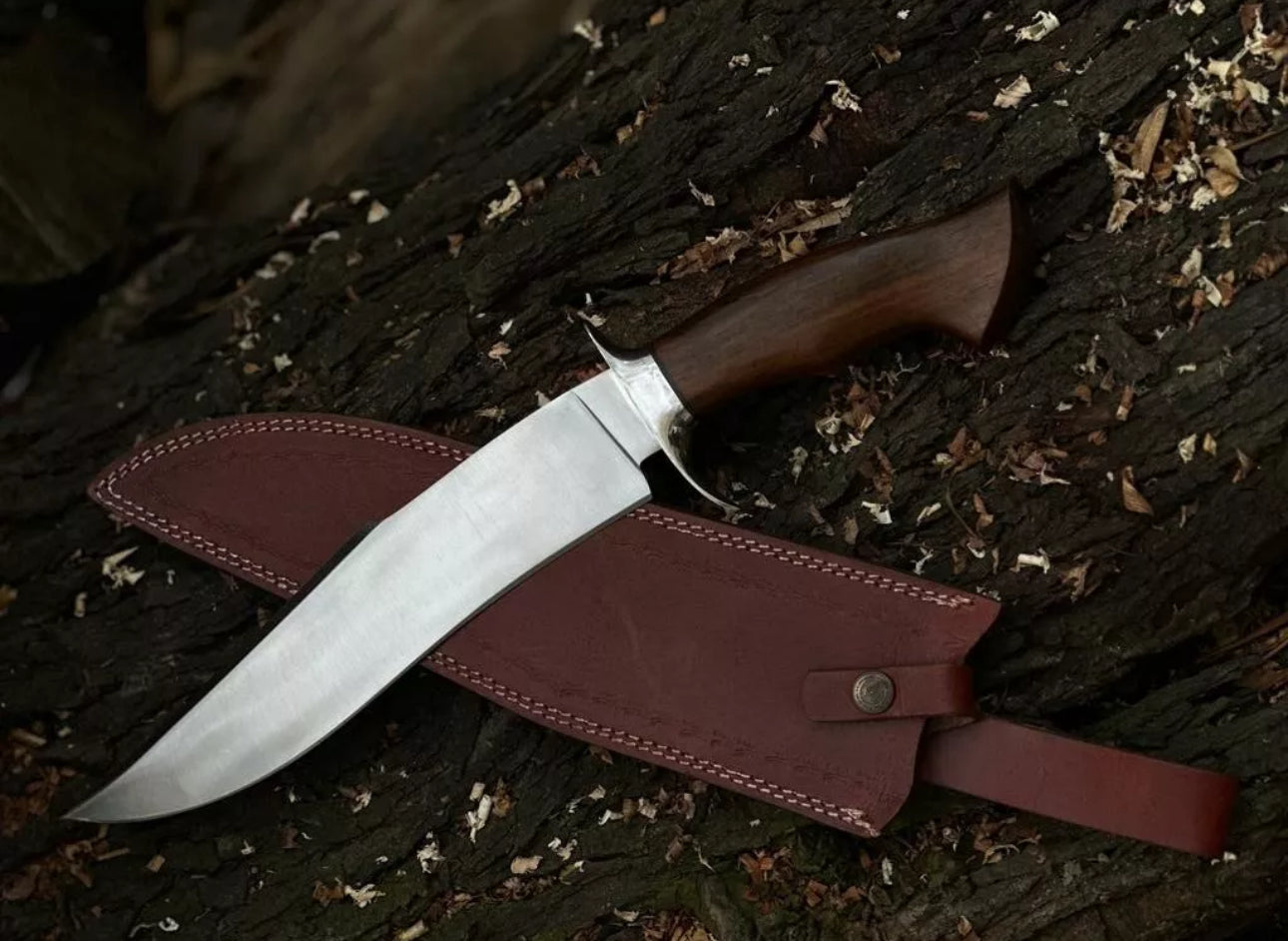 Custom Handmade J2 Steel Bowie Knife with Steel Guard and Rosewood Handle, Includes Leather Sheath”