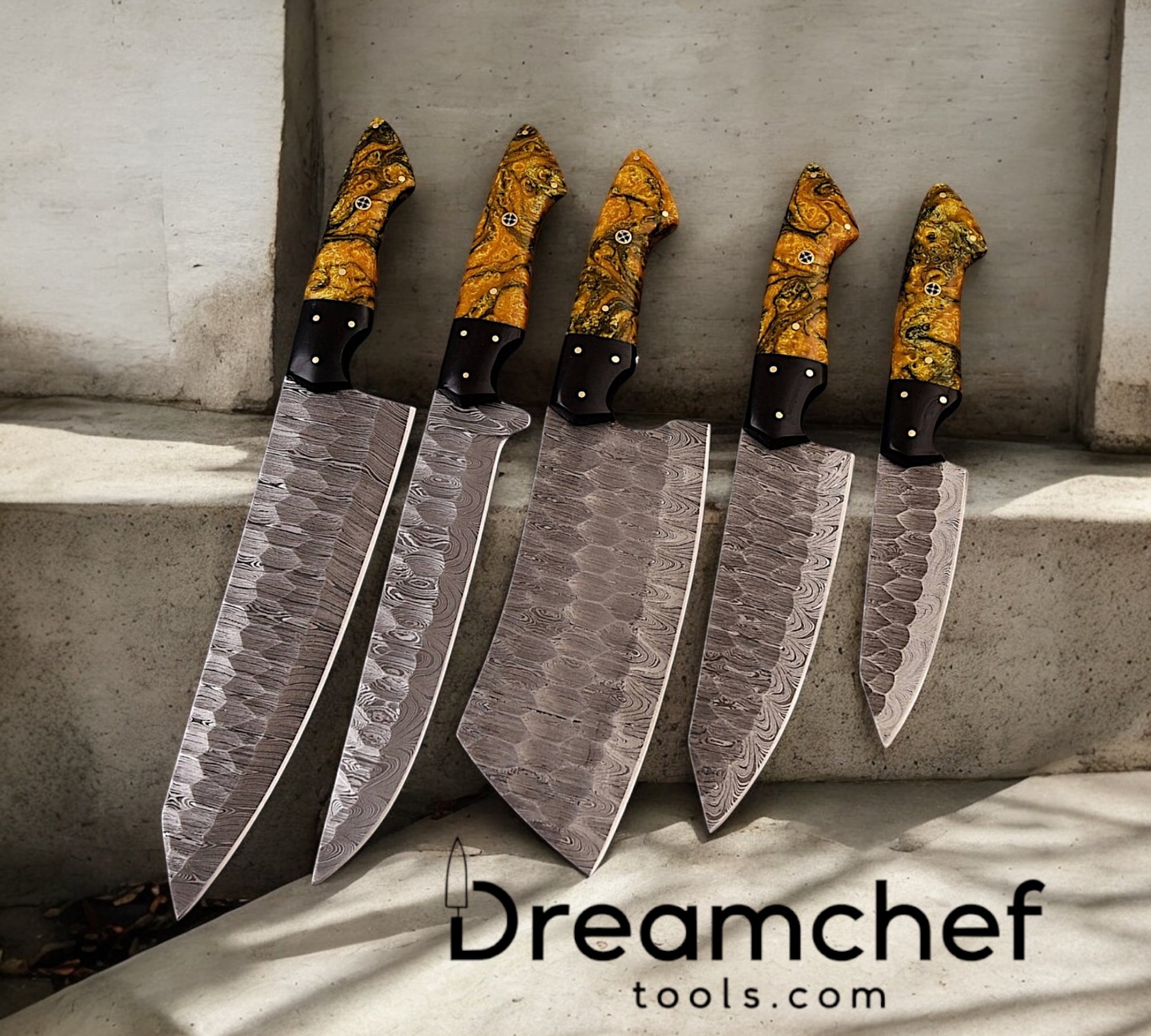 Kitchen Knife Sets – 13” Handmade Damascus Steel Chef Knife with Epoxy Resin Handle & Leather Sheath