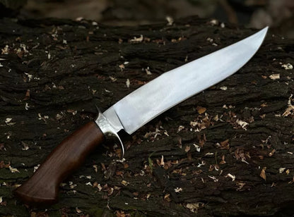 Custom Handmade J2 Steel Bowie Knife with Steel Guard and Rosewood Handle, Includes Leather Sheath”