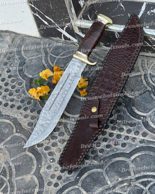 Damascus Hunting Knife, Crocodile Dundee Bowie Knife, Damascus Fixed Blade Knife, Gigantic Damascus Knife