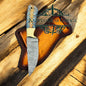 Western Rancher’s Knife – 8.25” Damascus Blade with Turquoise Pine Cone Handle