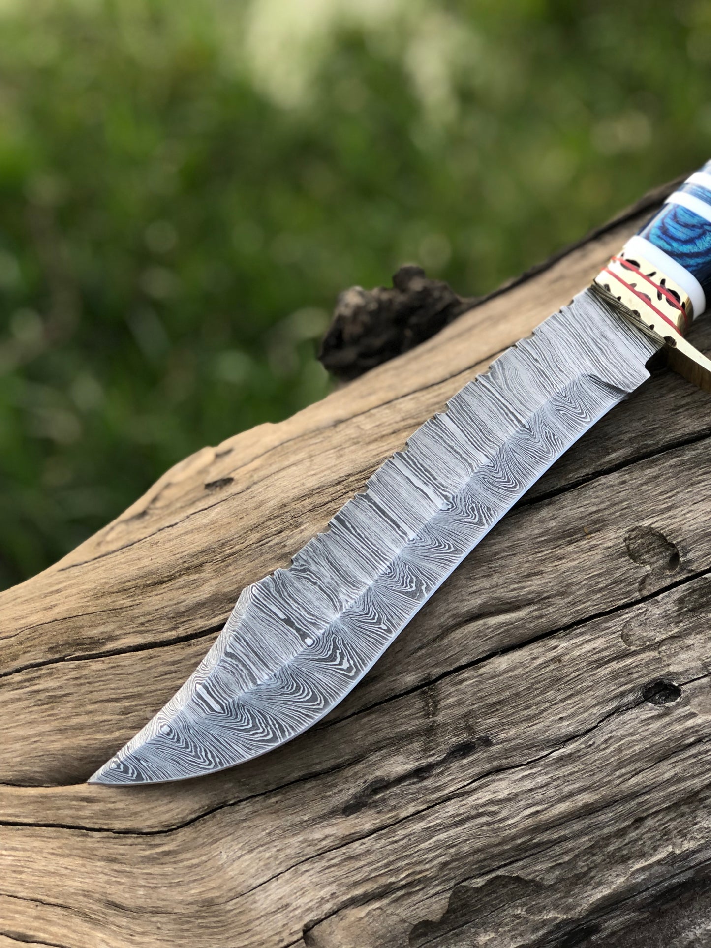 The Masterpiece Bowie: 14-Inch Damascus Steel Bowie Knife with Exotic Pakka Wood, Bone, Brass Guard, and Spacers