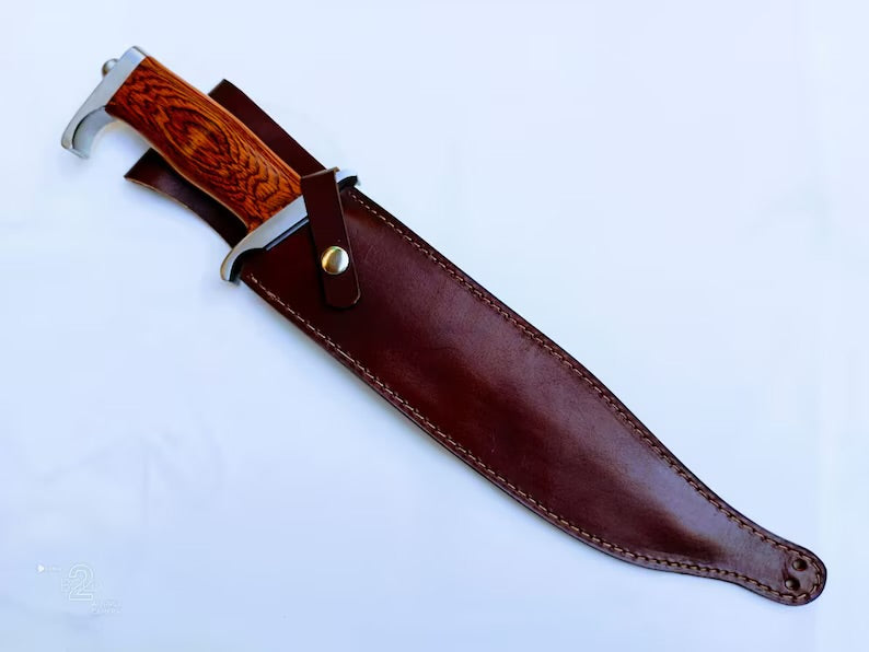 Custom Handmade J2 Steel Bowie Knife – 15-Inch Blade with Pakka Wood Handle & Steel Guard, Premium Leather Sheath Included