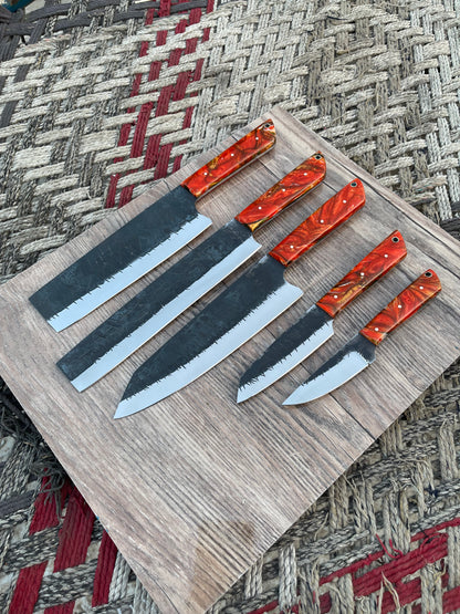 J2 steel handmade kitchen chef knives set