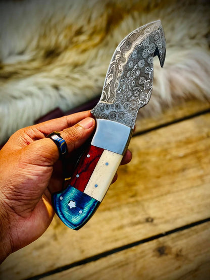 Handmade Texas Flag Handle Gut Hook Skinning Hunting dreamcheftools knife