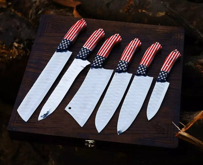 Custom Handmade j2  Steel Chef Set Of 6 pcs Kitchen Knives Set dreamcheftools