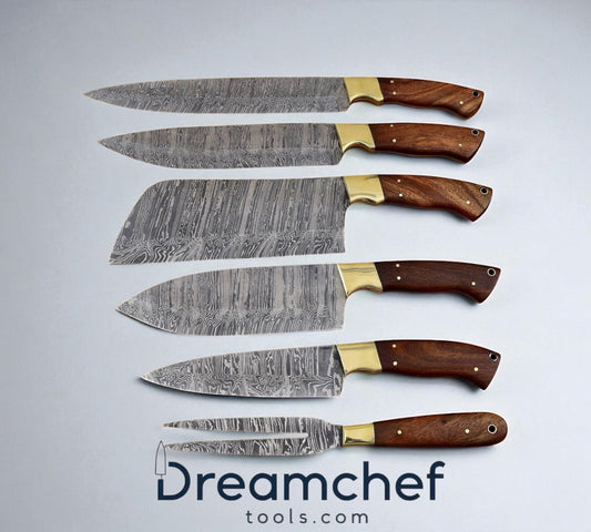 Zwilling Knife Sets – 13” Handmade Damascus Steel Chef Knife with Rosewood Handle, Steel Bolster & Leather Sheath