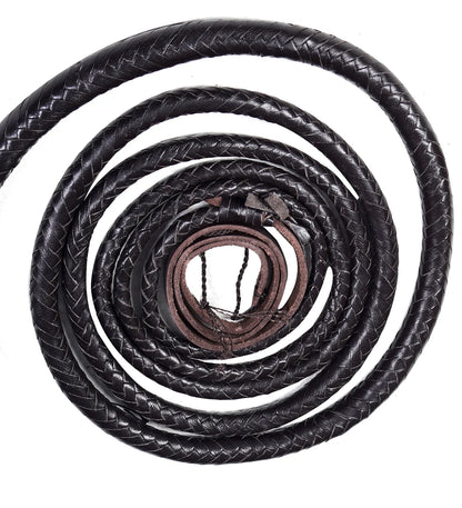 "Custom handmade real leather bullwhip – black, 16 plait, 8-inch handle"