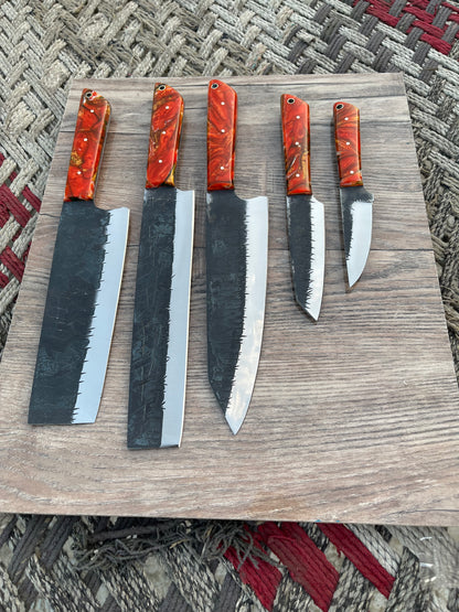 J2 steel handmade kitchen chef knives set