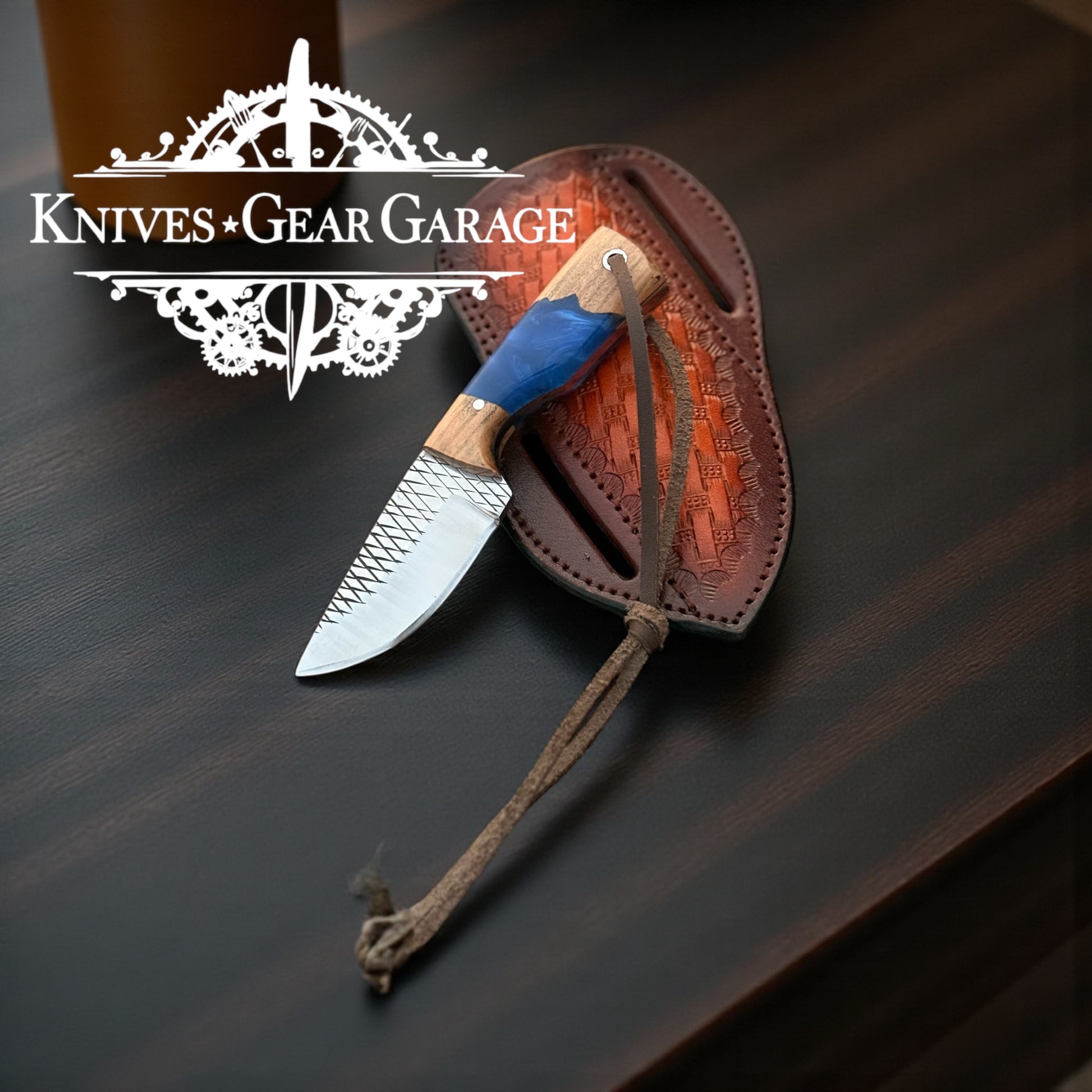 Classic Cowboy Knife – 2.5" Rasp Steel Blade with Olivewood & Blue Epoxy Resin Handle