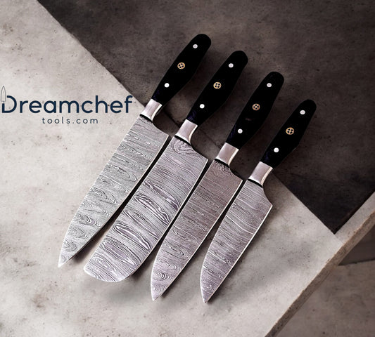 Best Damascus Knife Set – 13” Handmade Chef Knife with Resin Handle, Steel Bolster & Leather Sheath