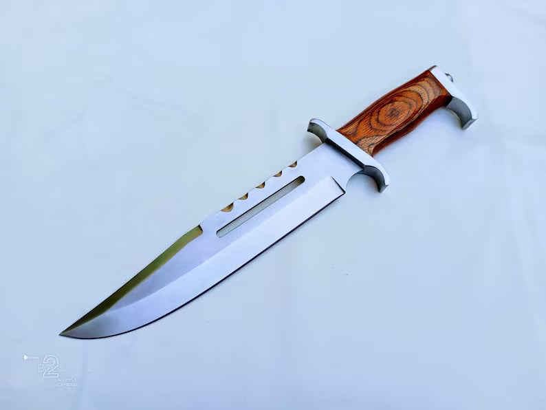 Custom Handmade J2 Steel Bowie Knife – 15-Inch Blade with Pakka Wood Handle & Steel Guard, Premium Leather Sheath Included