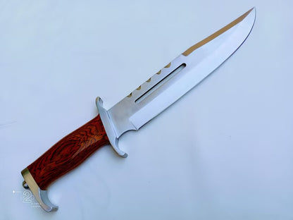 Custom Handmade J2 Steel Bowie Knife – 15-Inch Blade with Pakka Wood Handle & Steel Guard, Premium Leather Sheath Included