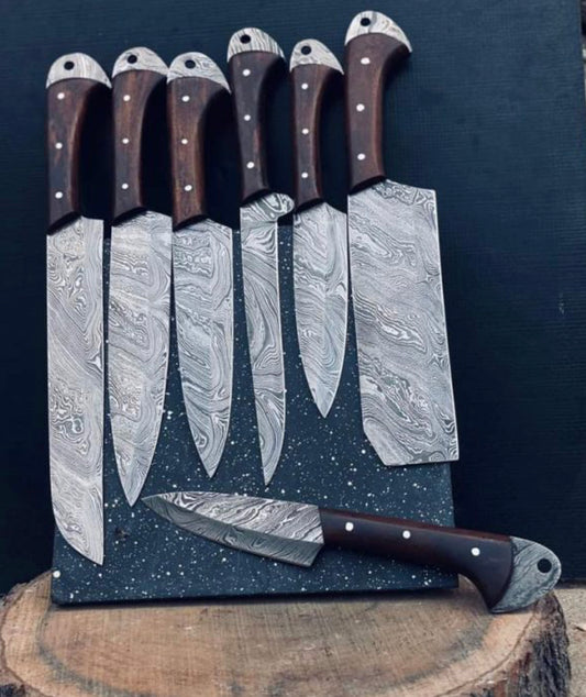 Chef Cutlery Set – 13” Handmade Damascus Steel Chef Knife with Rosewood Handle & Leather Sheath