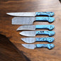 "Chef’s knife from Custom Kitchen Set – Damascus steel blade and polished resin handle."

