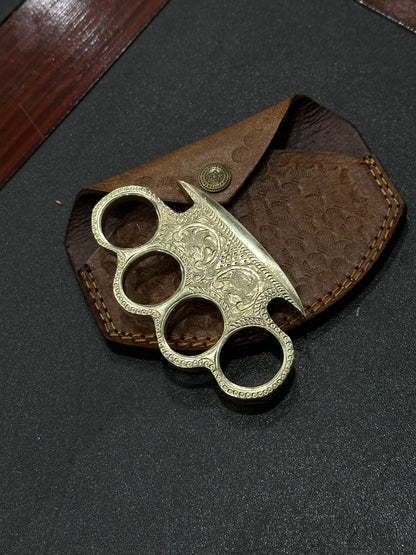 Close-up of Custom Engraved Brass Knuckles