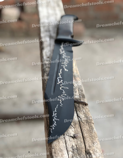 Crocodile Dundee Bowie Knife with J2 Powder Coat Steel Blade, Rosewood Handle, and Leather Sheath