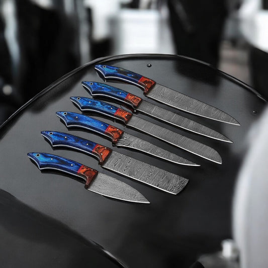 "Custom Damascus Steel Kitchen Knife Set with Pakkawood Handle"

