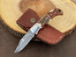 Custom Damascus steel folding knife with stag and rosewood handle and steel bolster