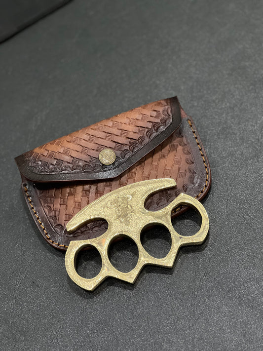 Custom Engraved Brass Knuckles with Leather Case