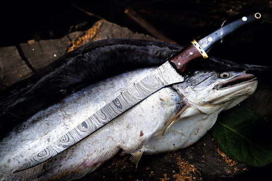 Custom Handmade 13-Inch Damascus Fillet Knife with Buffalo Horn Handle.