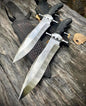 Custom Handmade D2 Steel Bowie Knife with Steel Guard and Buffalo Horn Handle, Includes Leather Sheath”
