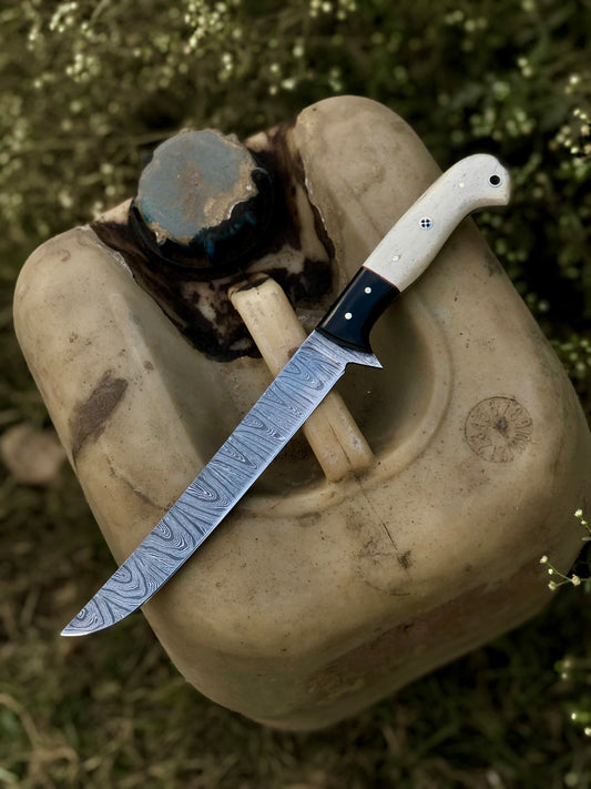 Custom Handmade Damascus Steel Fillet Knife with Wenge Wood and Bone Handle