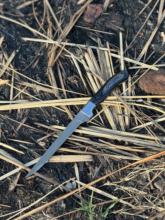 Custom Handmade Damascus Steel Fishing Fillet Knife - 13" Blade with Pakkawood Handle, Steel Bolster, Leather Sheath