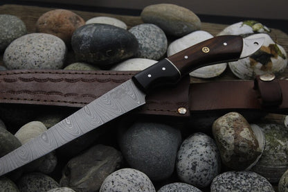 Custom Handmade Damascus Steel Fishing Fillet Knife 13" – Buffalo Horn & Rosewood Handle | Best Flexible Fillet Knife with Leather Sheath