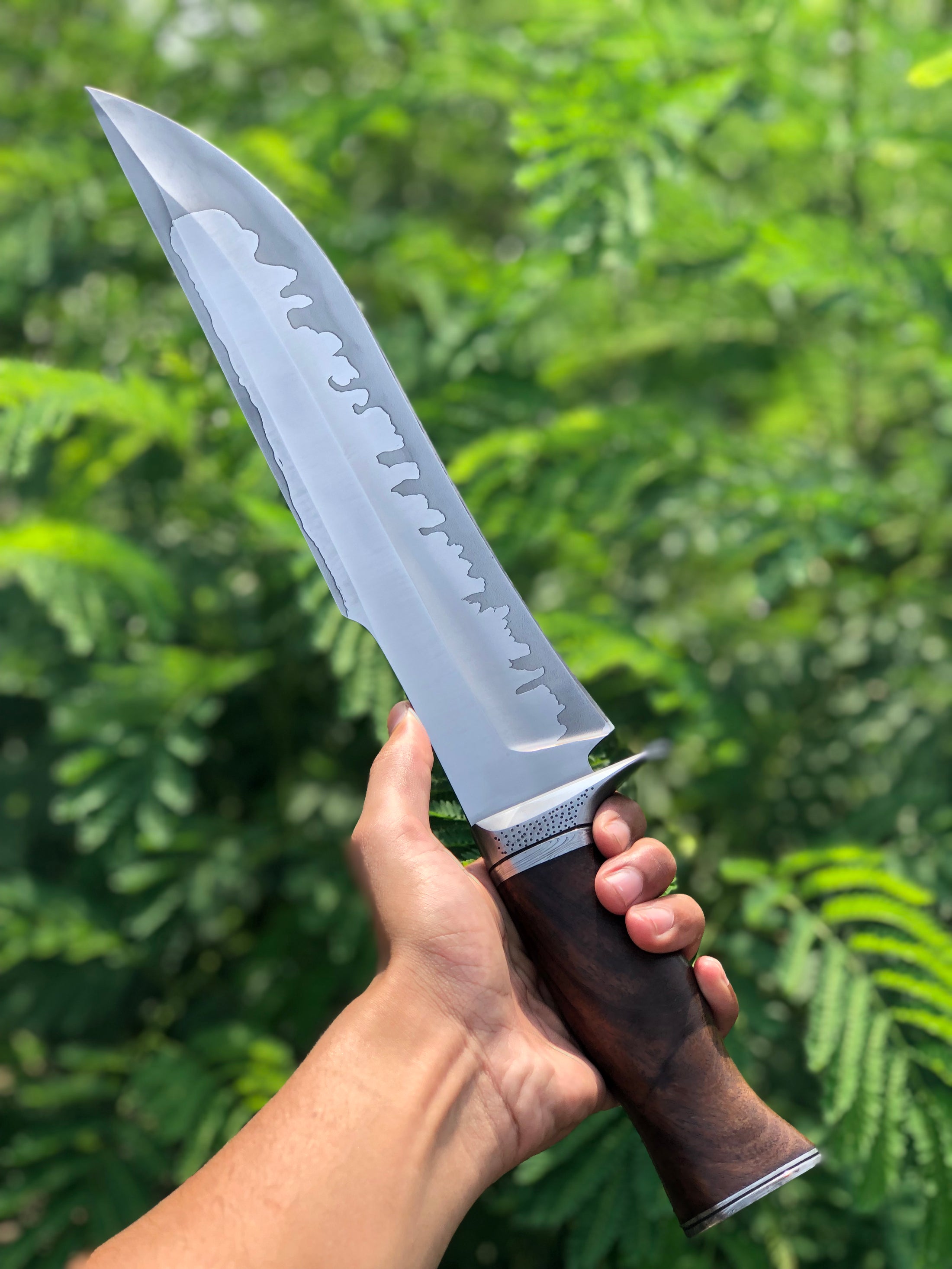 Premium Custom D2 Steel Bowie Knife – 14-Inch Blade with Leather Sheath