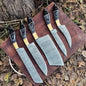 Custom handmade Damascus cooking knife set with pakkawood handles and brass bolsters