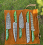 Custom handmade Damascus kitchen knife set with 7-inch hand-forged Damascus steel blade and resin handle, designed for precision cutting and durability
