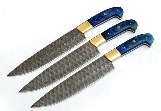 Custom handmade Damascus knife set with 7-inch hand-forged Damascus steel blade and pakkawood handle, premium kitchen cutlery for precise slicing and chopping