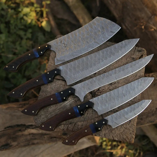 Custom handmade Damascus steel knife sets with ergonomic handles