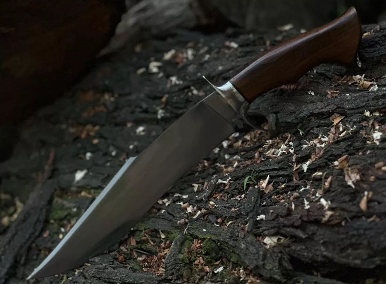 Custom Handmade J2 Steel Bowie Knife with Steel Guard and Rosewood Handle, Includes Leather Sheath”