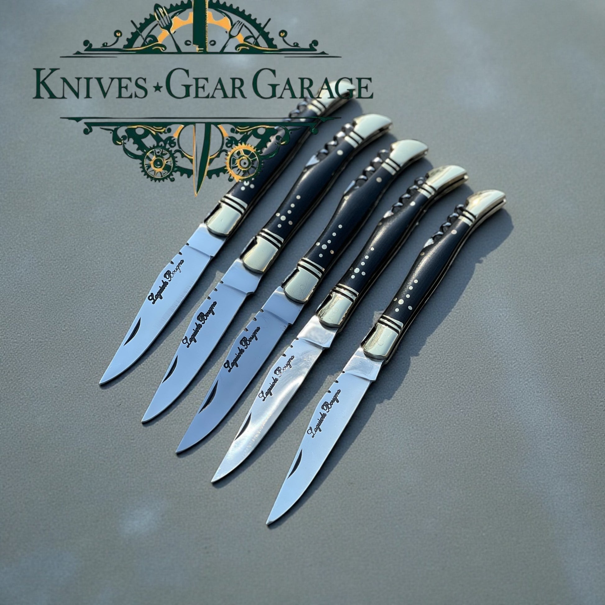 Custom Handmade Laguiole Bougna Knife – 10" J2 Steel Blade with Black G10 Handle & Brass Bolster, Leather Sheath