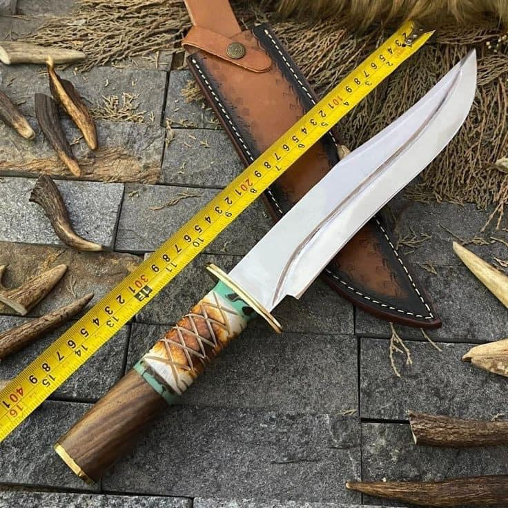 Custom Handmade J2 Steel Bowie Knife with Rosewood, Bone, and Brass Guard Handle, 16-inch Overall Length, with Leather Sheath”
