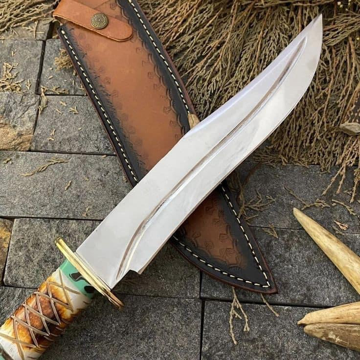 Custom Handmade J2 Steel Bowie Knife with Rosewood, Bone, and Brass Guard Handle, 16-inch Overall Length, with Leather Sheath”
