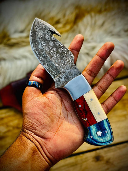 Handmade Texas Flag Handle Gut Hook Skinning Hunting dreamcheftools knife