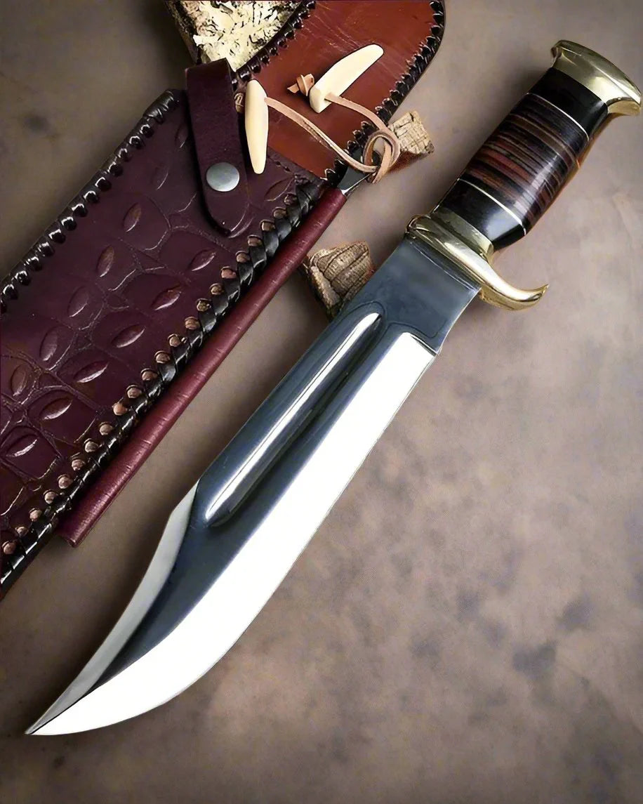 Handmade Crocodile Dundee Bowie Knife – 16” High-Carbon Steel Survival Blade with Buffalo Horn Handle & Leather Sheath